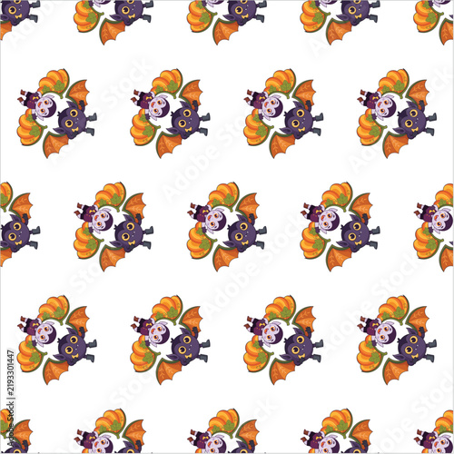 Cute Halloween bat duo seamless pattern