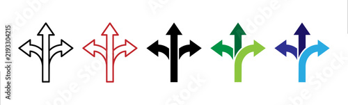 Three Way Directional Arrow Icon Set, Decision Making and Choice Vector Symbols