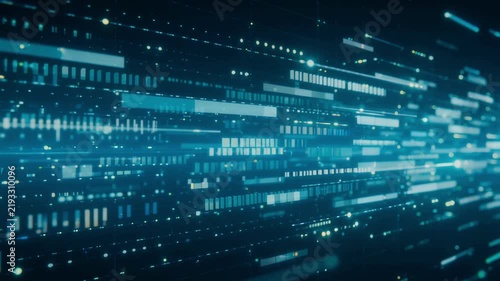 Digital data stream glowing with rapid blue lines and particles in high speed motion video clip