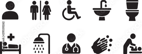 Bathroom Healthcare Facility Pictogram Icons In Rounded Square Frames For Public Signage And Accessibility