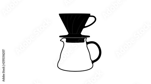 Black silhouette vector of a pour-over coffee maker with a glass carafe and dripper, isolated on white. Ideal for specialty brewing and cafe concepts.