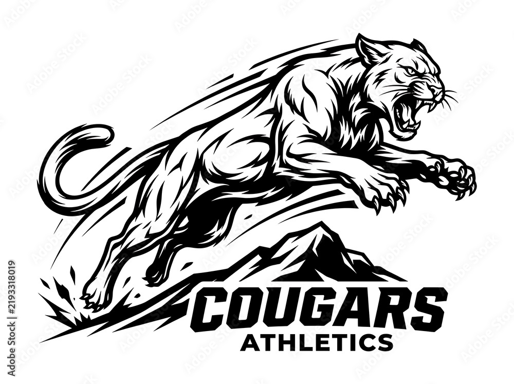 Obraz premium Black and white cougar mascot logo for athletics team