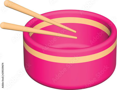 3d pink bowl with gold trim accent and chopsticks illustration