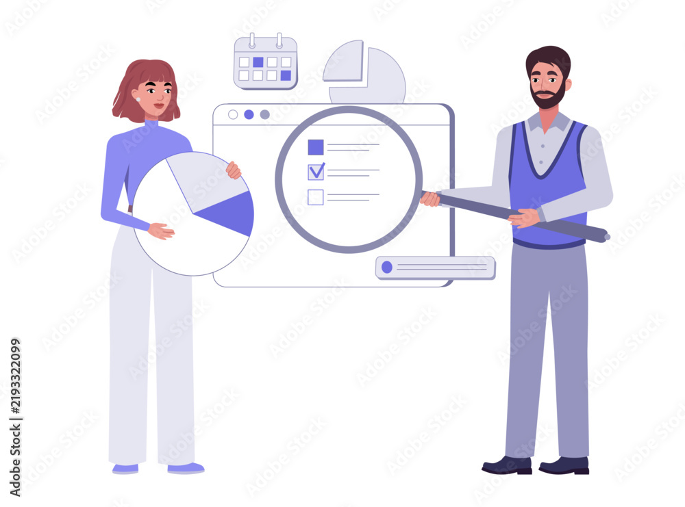 Obraz premium Business Team with Checklist and Pie Chart