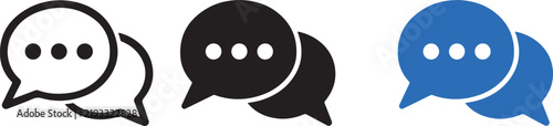 Chat Speech Bubble Communication Icons Outline Solid Black And Blue UI Symbols On White Background