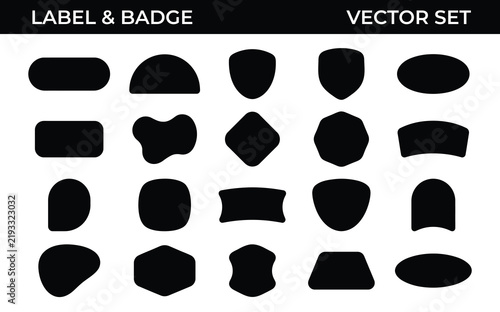 Minimalist geometric rounded badge silhouette collection featuring shield oval arch and banner label vector shapes