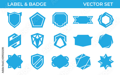 Sci-fi modern line art geometric badge silhouette set featuring futuristic outline shield and frame vectors