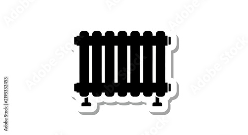 Black radiator icon on white background, simple flat design, heating symbol