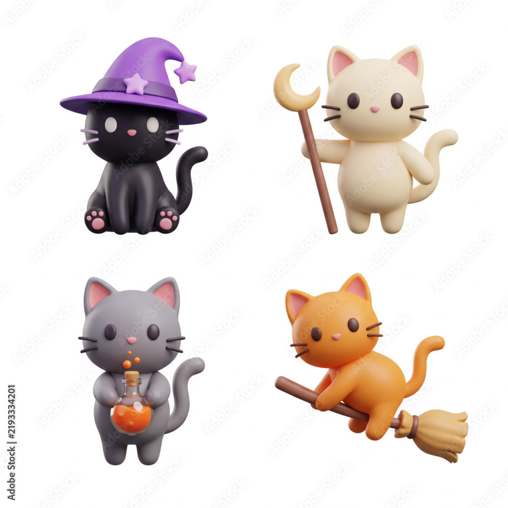 Fototapeta premium Cute 3D Halloween Magic Cats