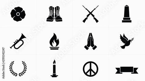 фотографія Twelve symbolic icons representing themes of commemoration peace with Collection