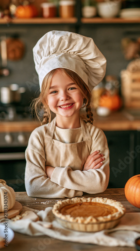little girl with pumpkin pie