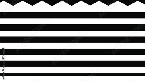 Bold horizontal stripes in black and white create a high contrast pattern with a sharp zigzag border at the top of the frame.
