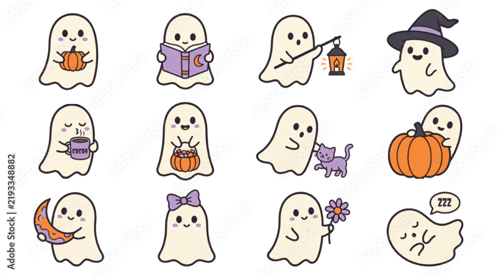 Fototapeta premium Cute Halloween Ghost Collection with Playful Poses 
