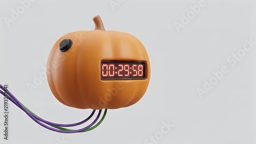 Orange Pumpkin Digital Timer Countdown with Colorful Wire Isolated Against Light Background, Playful Seasonal Time Management Technology Concept for Autumn Decoration and Design