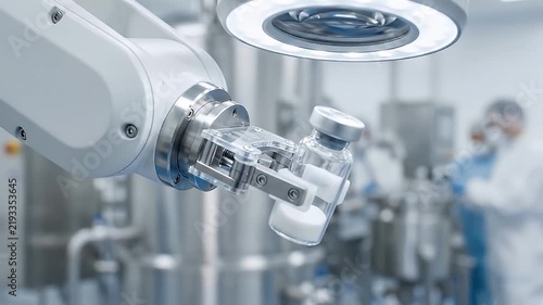 Robotic Arm Surgical Instrument Operating Room Medical Equipment Under Sterile White Operating Light, Precision Surgical Technology Supporting Focused Medical Care with Hospital Staff and Modern