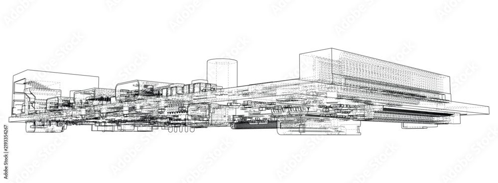 Obraz premium wireframe architectural design blueprint. Vector