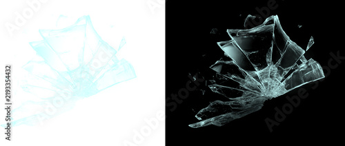 фотографія A dramatic close up of shattered glass fragments exploding outward abstract text