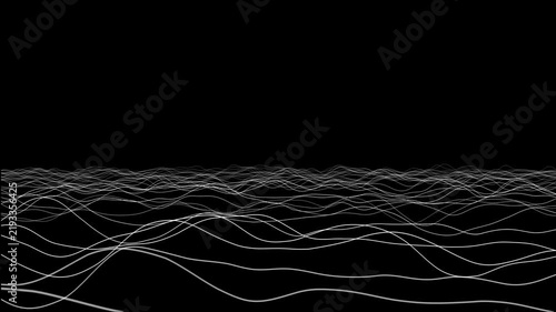 White lines wave on a black background. Abstract lines wavy motion