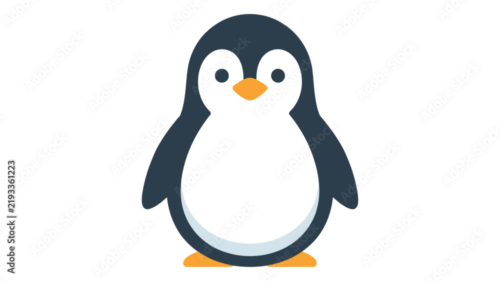 Obraz premium Cartoon Penguin Standing Upright with Orange Beak and Feet