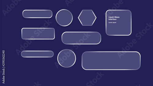 Liquid Glass Interface UI Elements Set - Glassmorphism Design Components with Frosted Glass Effect