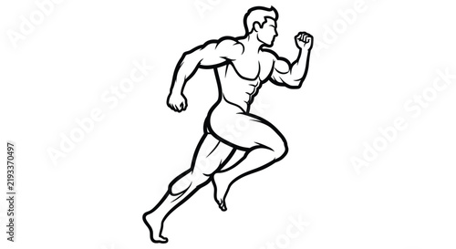 Принти на полотні Line art illustration depicts a muscular man running in a dynamic pose
