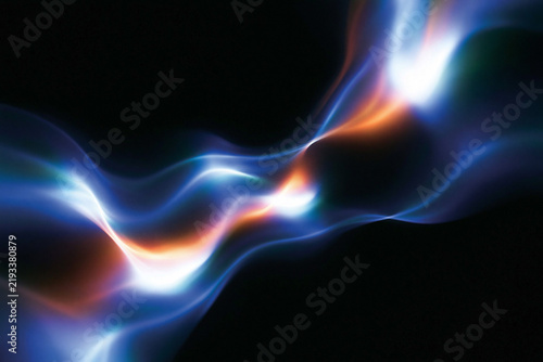 Abstract Flowing Neon Light Waves on Black