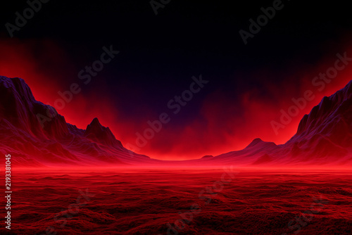 Surreal Red Alien Valley Under Dark Sky