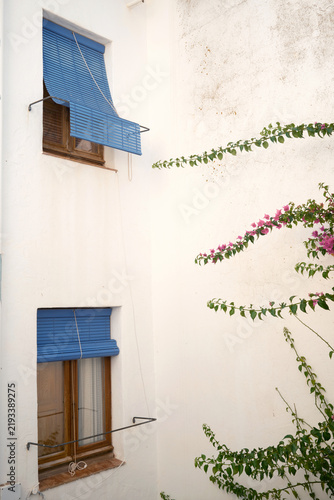 Blue shutters and bougainvillea in Calella de Palafrugell