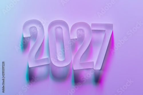 2027 new year numbers with colorful neon shadows