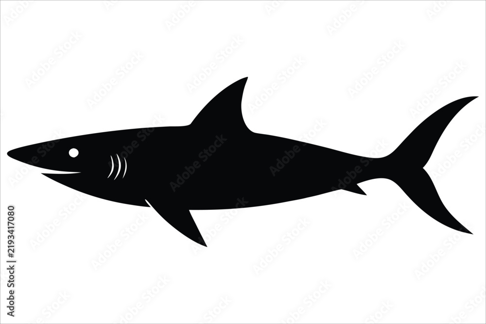 Obraz premium Great White Shark Swimming Black Silhouette