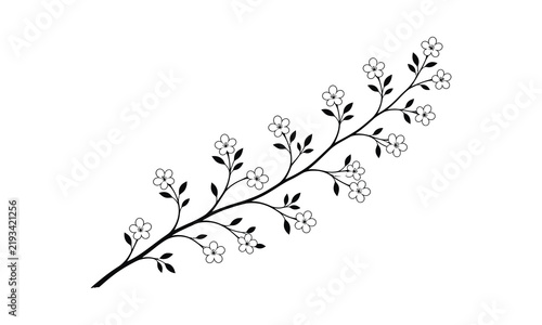 Symmetrical Cherry Blossom Branch Line Art Silhouette