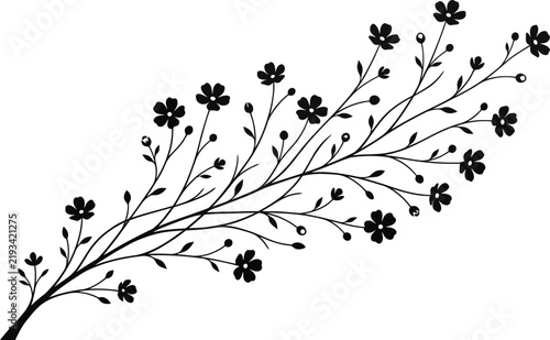 Black Meadow Wildflower Branch Vector for Greeting Card Design