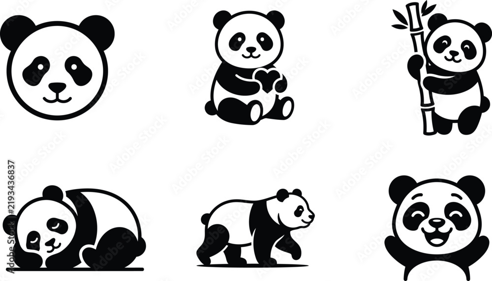Obraz premium Cute cartoon pandas in various playful and sitting poses