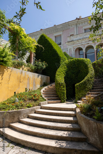 Cuadro en lienzo Saint-Jean-Cap-Ferrat, France - June 18, 2025: Garden at the famous Villa Ephrussi de Rothschild, a French seaside villa located at Saint-Jean-Cap-Ferrat on the French Riviera