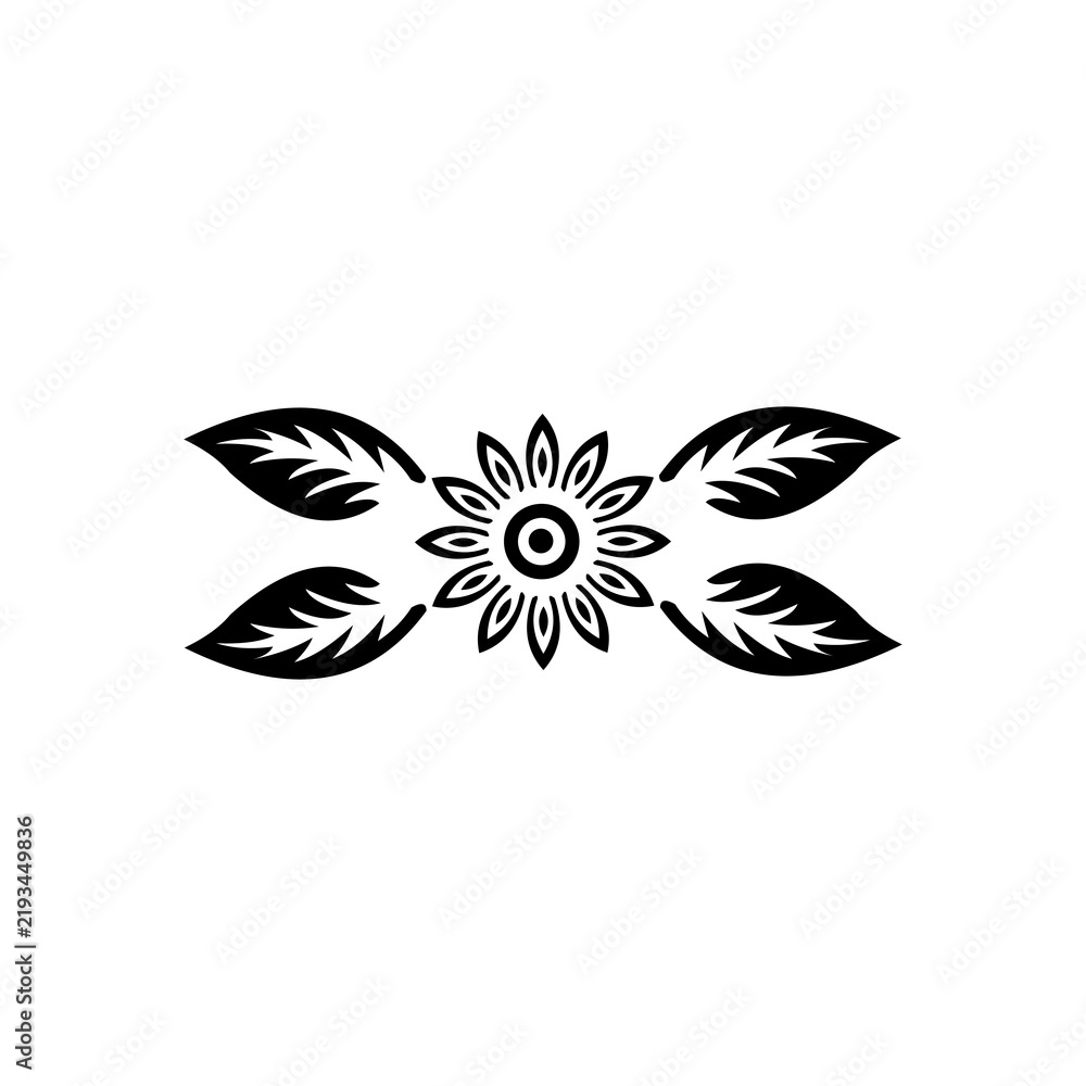 Fototapeta premium Symmetrical Floral Leaf Ornament Divider Vector Icon