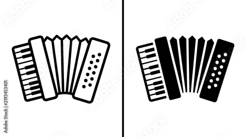 Foto Musical accordion black line and solid icons for folk instrument and traditional music