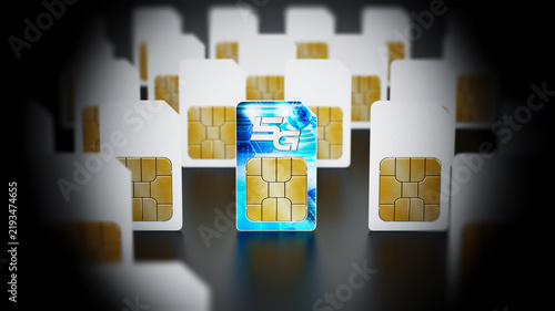 Canvastavla 5G SIM card stands out among standard sim cards. 3D illustration