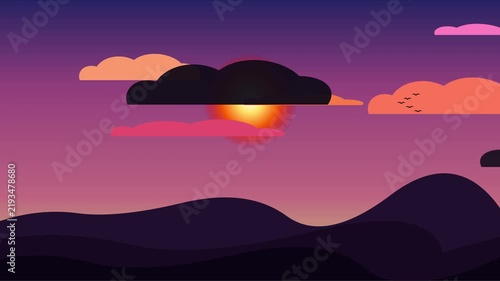 Sunset over mountains with clouds animated video