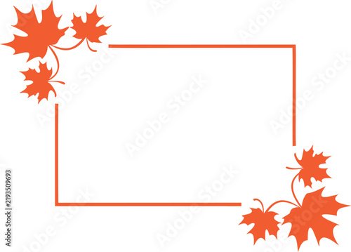 Autumn maple leaves and a square frame design isolated on transparent background