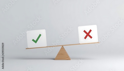 Balanced scale showing correct and incorrect decision options