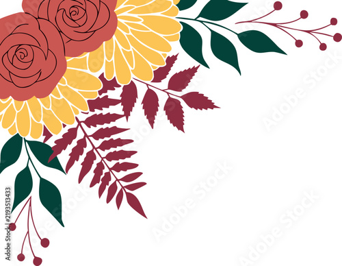 Floral arrangement with sunflowers dahlia and foliage isolated on transparent background