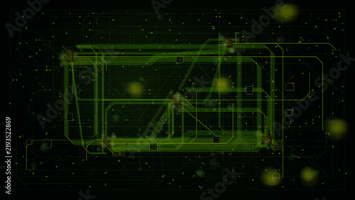 Modern digital circuit grid background with HUD schematic elements
