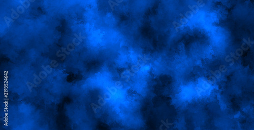Blue misty fog background, realistic smoke cloud on black backdrop
