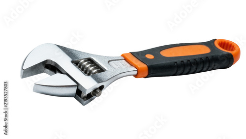 Fotografía Adjustable wrench with orange and black grip, isolated on transparent background