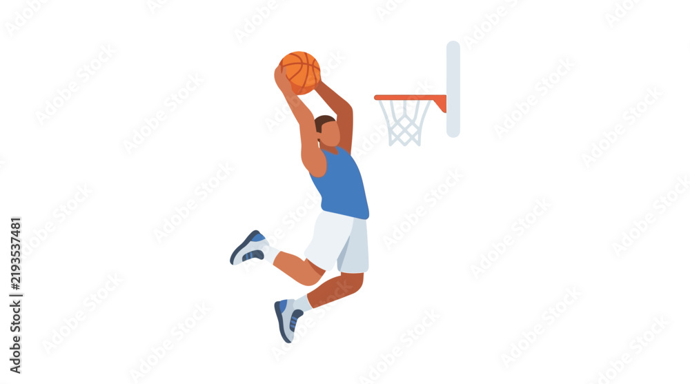 Fototapeta premium Basketball player dunking toward the hoop flat vector illustration
