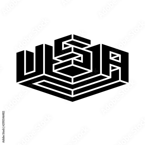 USA 3D text illustration, isometric typography, travel destinations, t-shirt graphics, abstract background