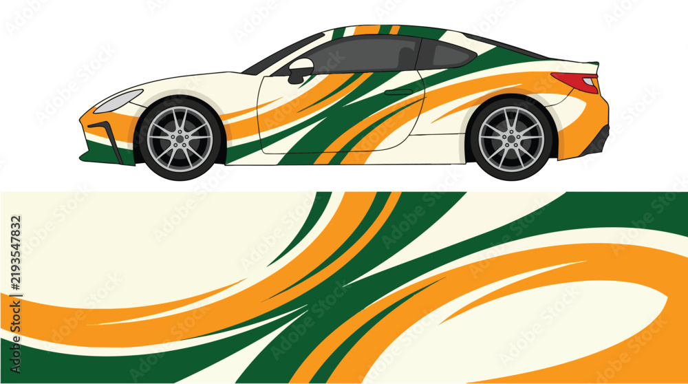 Fototapeta premium Orange Green Camouflage Pattern Sports Car Vector Design