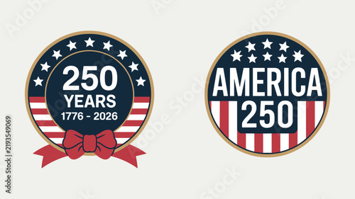 Patriotic america 250 anniversary round emblems with stars and stripes celebrating historical heritage.