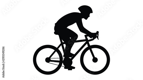 Single cyclist in black silhouette on a road bike for sports and fitness illustration.