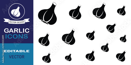 Garlic icon vector set. Set of solid silhouette vegetable concept on white background. Vector image.